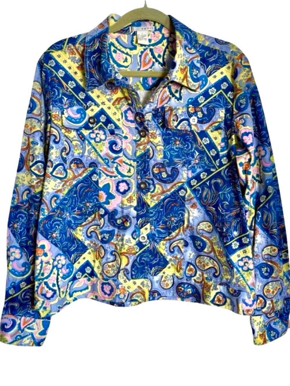 LH Sport Colorful Paisley Pattern Lightweight Denim Jacket Size L
